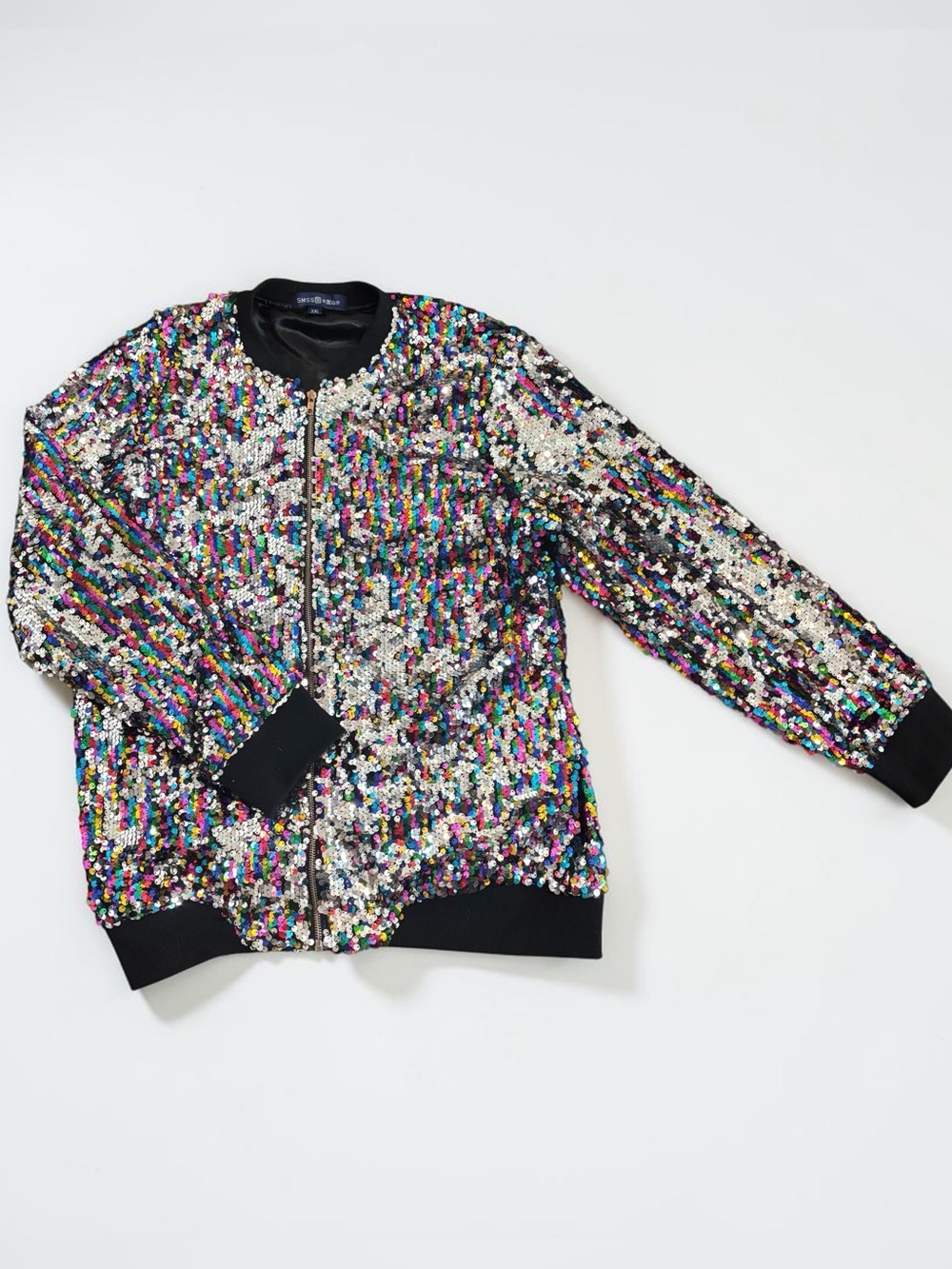 SMSS Multicolor Sequin Bomber Jacket Black XXL